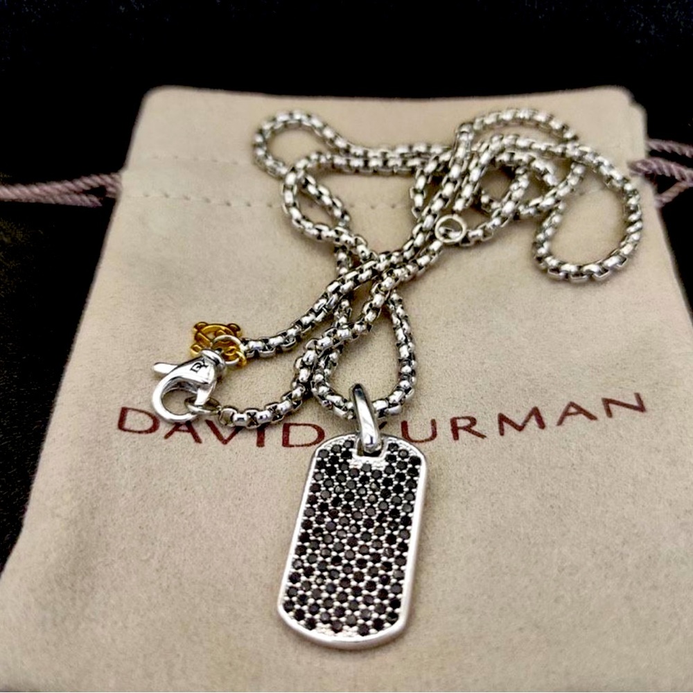 David yurman black diamond dogtag pendant with 23inch chain